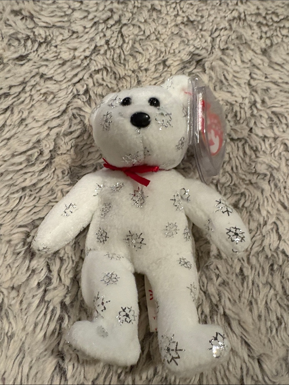 Ty Jingle Beanies Flaky Bear Kids 5in White Excellent Snowflake Glitter Plush
